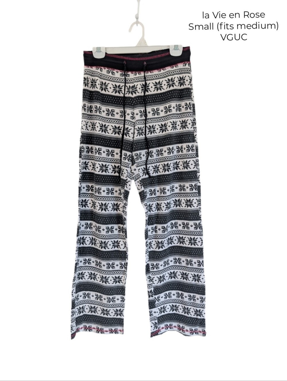 La Vie En Rose Black, White & Pink Fair Isle Lounge Pajama Waffle Material Pants